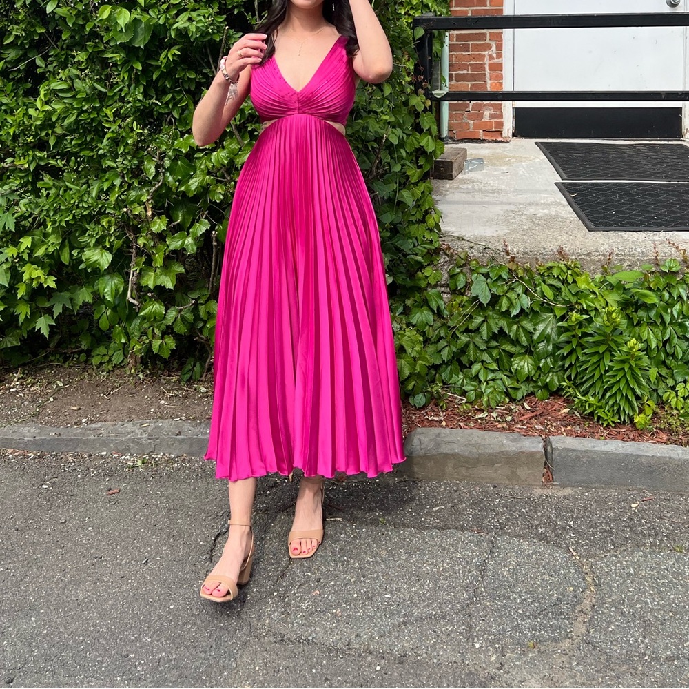 Pleated cutout Abercrombie wedding guest dress